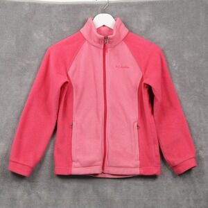 COLUMBIA Benton Springs II Pink Fleece Full Zip Jacket Girls Sz M 10/12